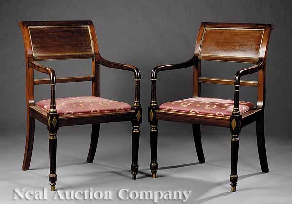 Appraisal: A Pair of Louis Philippe Brass-Mounted Mahogany Fauteuils mid- th