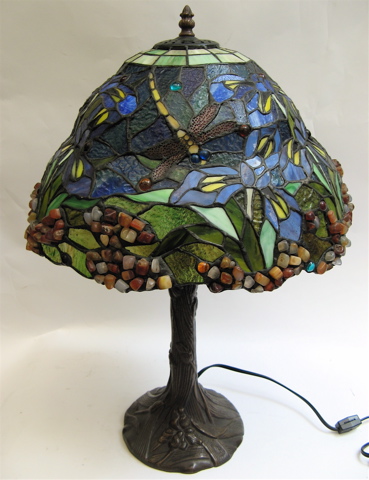 Appraisal: A STYLIZED CABOCHON AND DRAGON FLY TABLE LAMP The vining