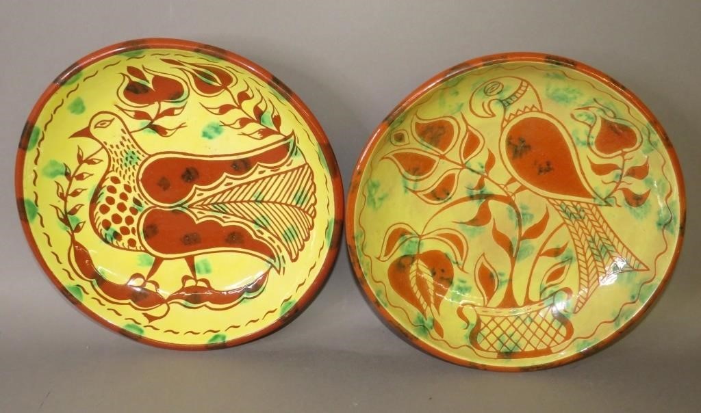 Appraisal: FOLK ART SGRAFFITO REDWARE BOWLS BY JAMES C SEAca mid-late