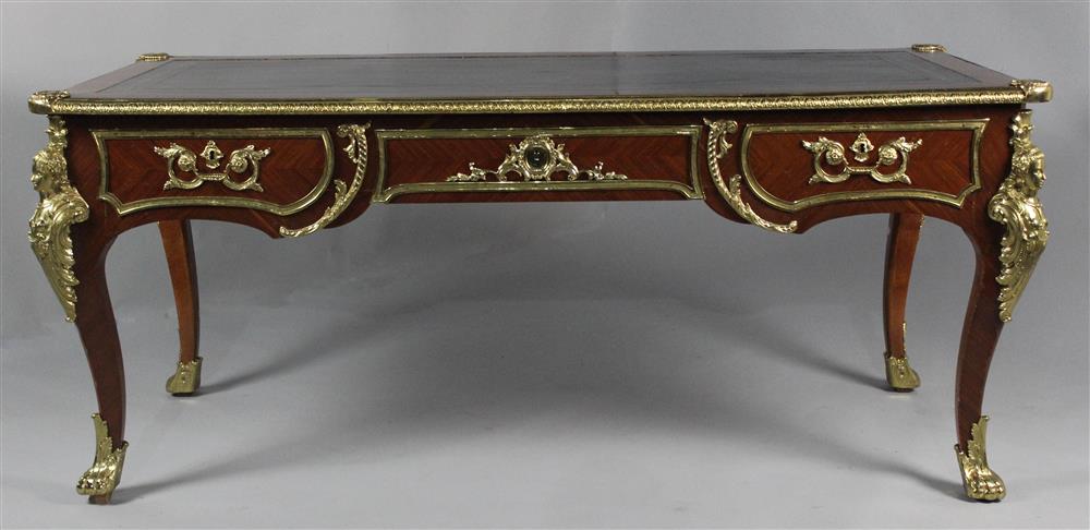 Appraisal: LOUIS XV STYLE KINGWOOD BUREAU PLAT WITH BRASS MOUNTS the