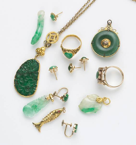 Appraisal: A collection of jade high karat and k gold jewelry