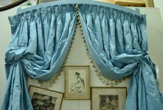 Appraisal: Custom blue silk drapes lined curtains window or door treatment