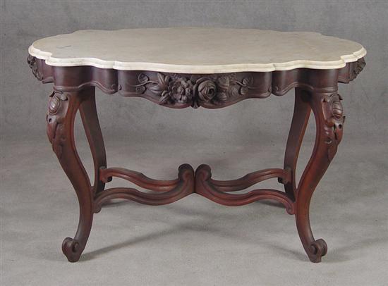 Appraisal: Victorian Marble Top Center Table Circa Carved apron and legs