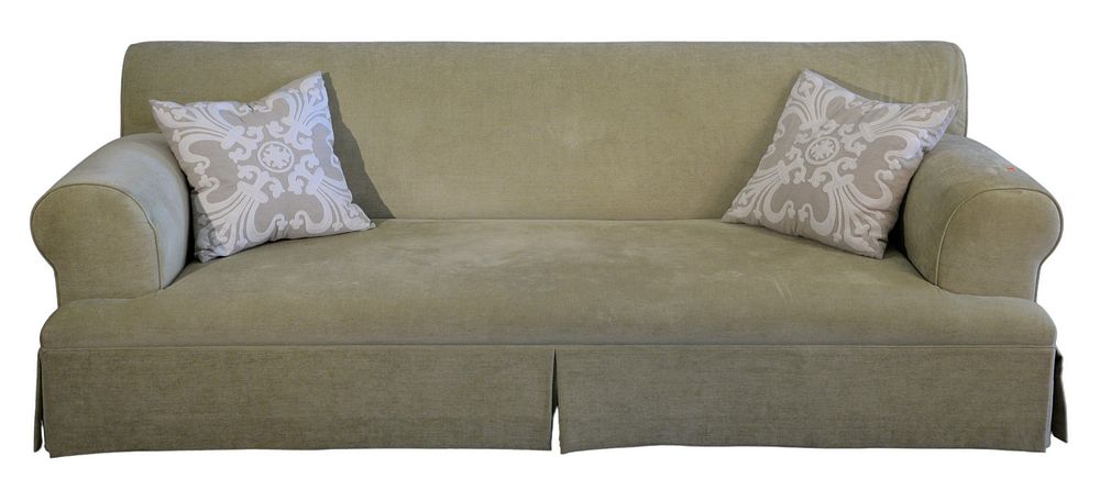 Appraisal: Large Custom Upholstered Sofa light green with three throw pillows