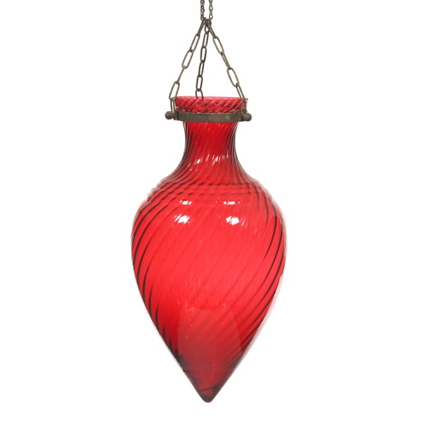 Appraisal: VICTORIAN LARGE HAND BLOWN CRANBERRY GLASS AMPHORA LIGHT FIXTURE x