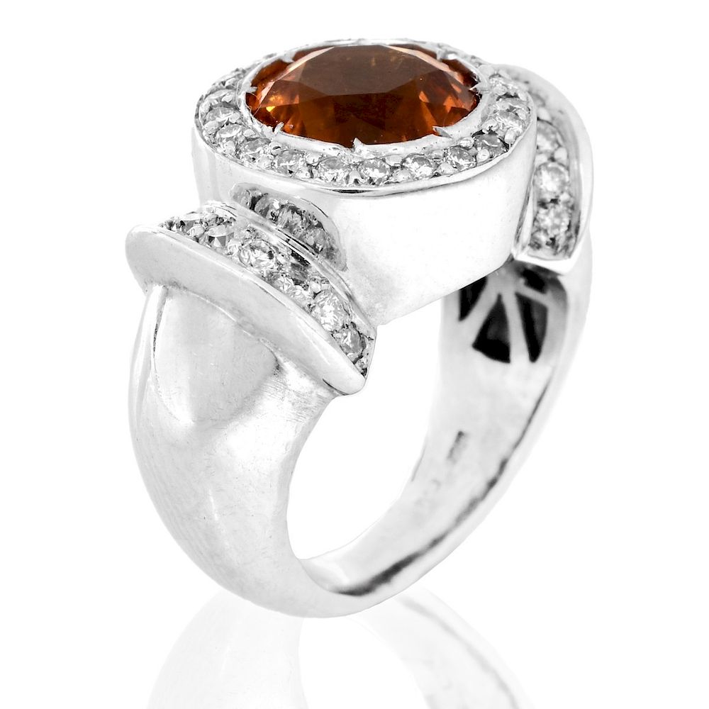 Appraisal: Citrine Diamond and K Gold Ring Round Brilliant Cut Citrine