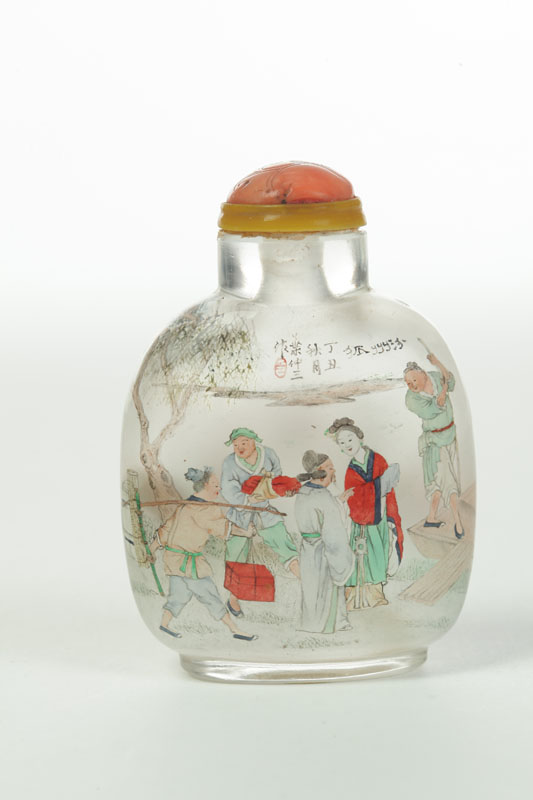 Appraisal: SNUFF BOTTLE China early th century Large reverse painted glass