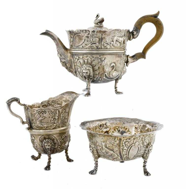 Appraisal: A VICTORIAN TEA SERVICE in th c Irish style embossed