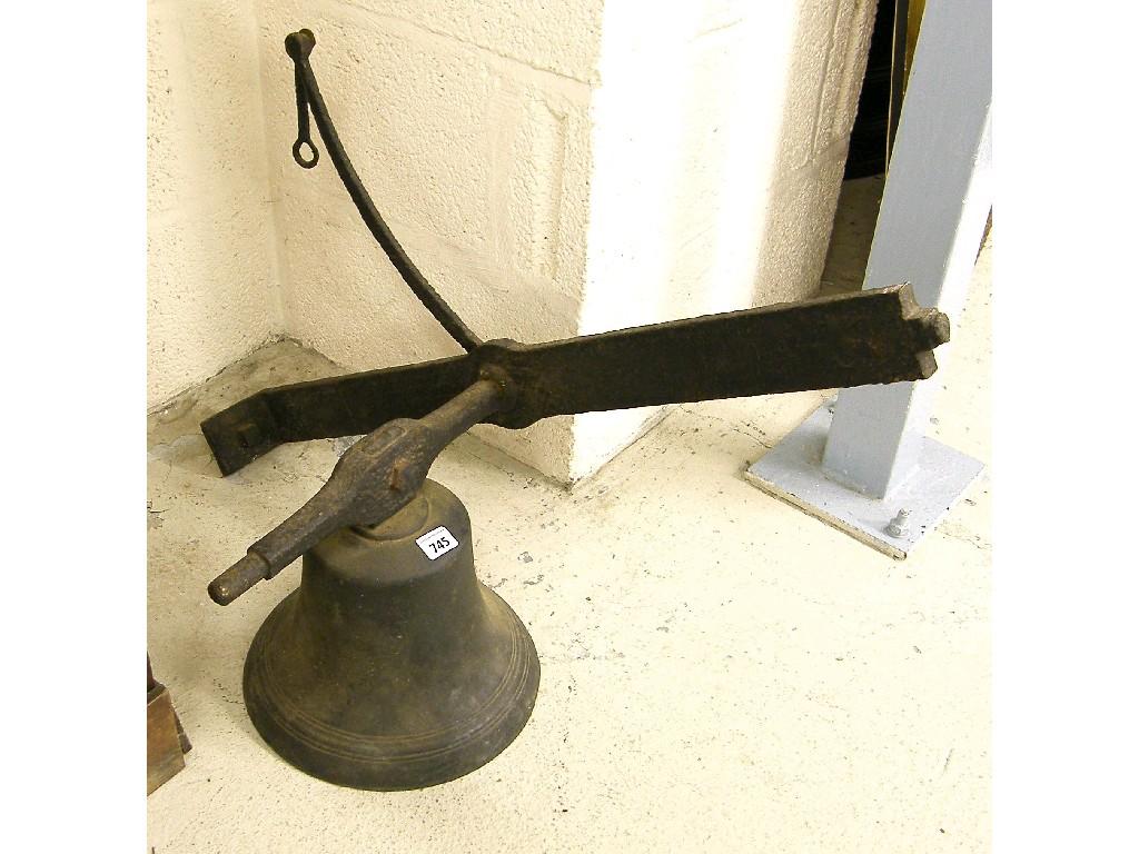 Appraisal: Interesting old cast bronze school bell with iron fittings diameter