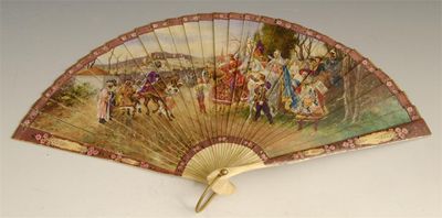 Appraisal: A painted ivory fan painted an historical scene of mounted