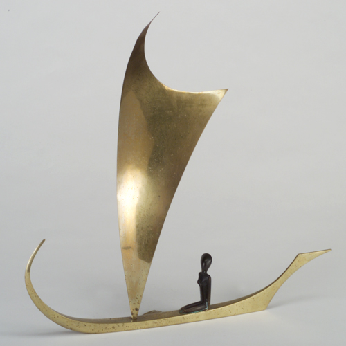 Appraisal: Fine Hagenauer brass boat with bronze figure of an Egyptian