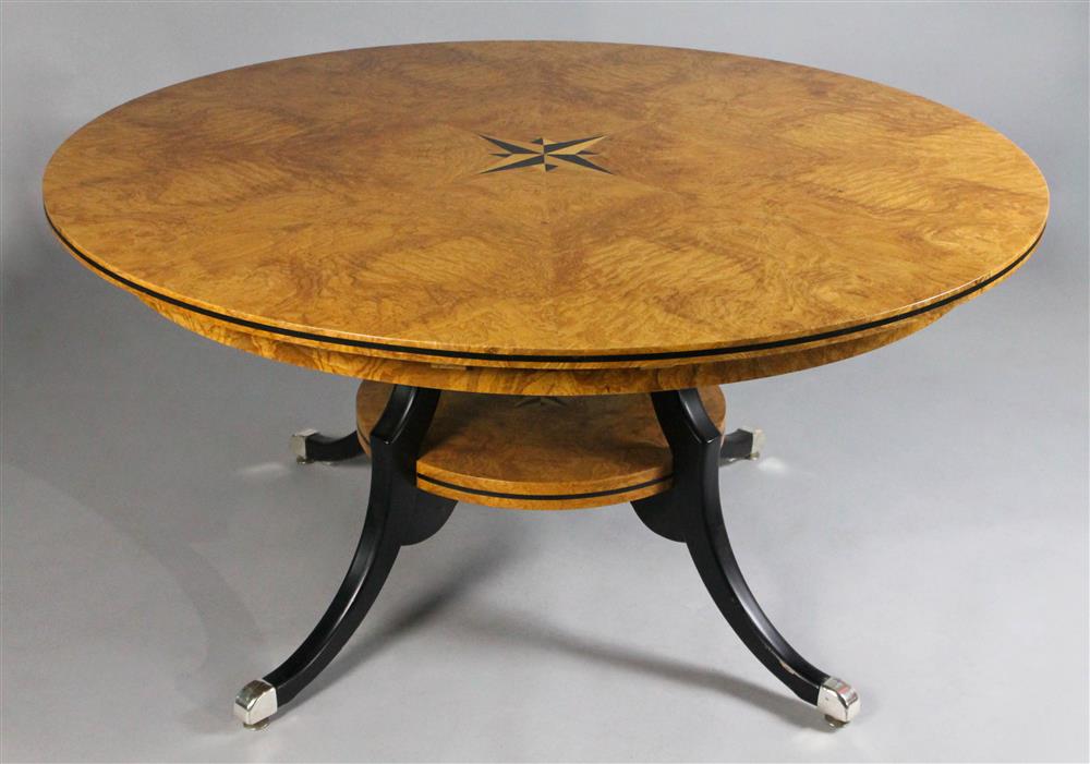 Appraisal: FERGUSON COPELAND BURLED WALNUT WITH INLAY CIRCULAR DINING OR CENTER