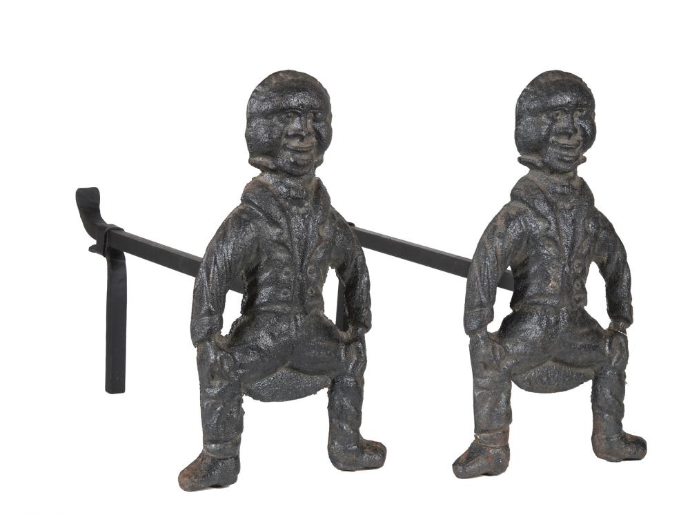 Appraisal: Pair of Cast Iron Jolly Fellows Andirons h in w