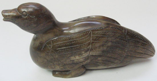 Appraisal: Chinese Brown Jade Archaic-style Carving of a Duck H