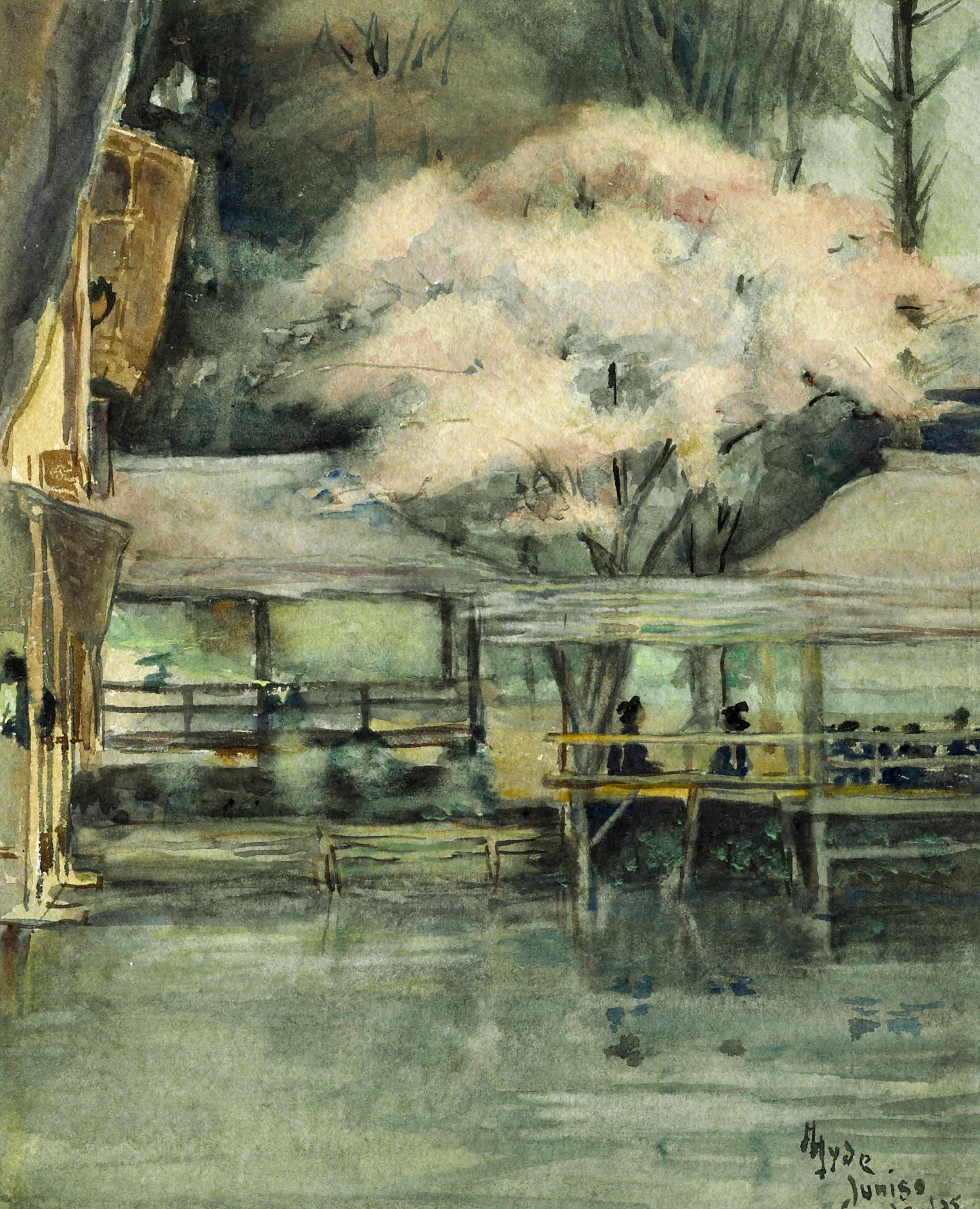 Appraisal: Helen Hyde American - Cherry blossoms Juniso Japan signed inscribed