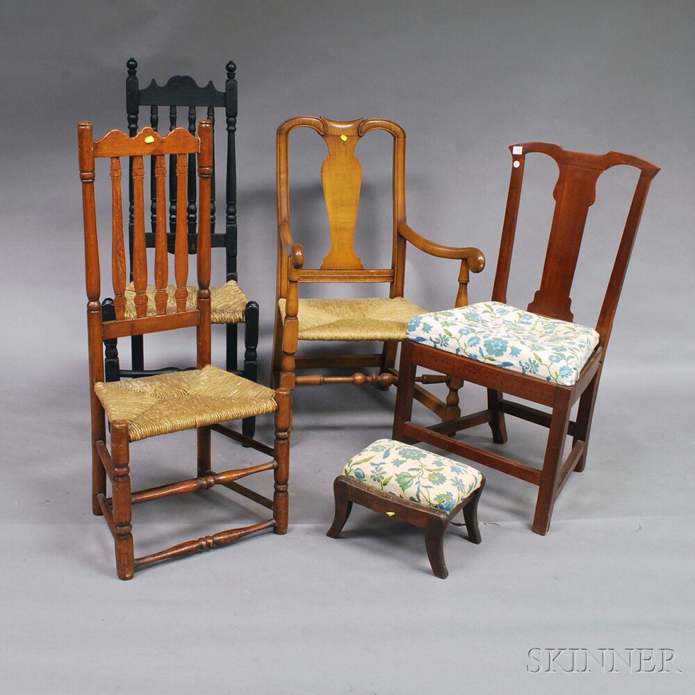 Appraisal: Four Chairs and a Classical Mahogany Footstool a southern Chippendale