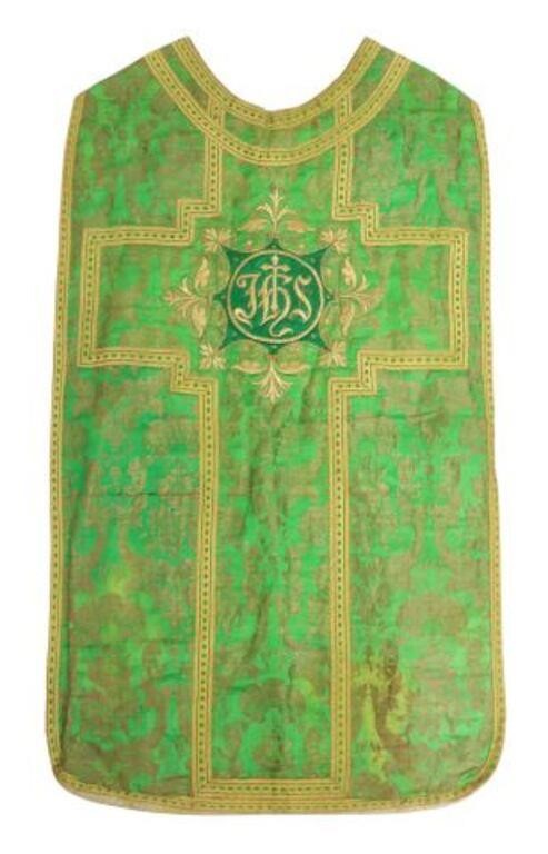 Appraisal: Liturgical vestment chasuble green and gold brocade front with padded