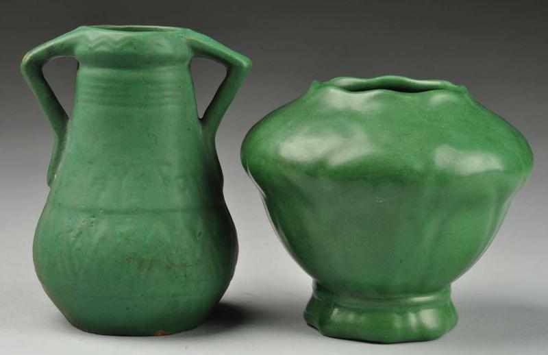 Appraisal: Lot of Arts Crafts Matte Green Vases Description Includes one