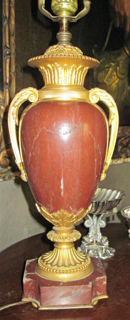 Appraisal: Louis XVI style rouge marble and gilt bronze mounted urnlate