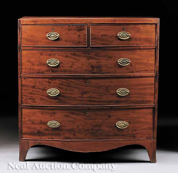 Appraisal: An Antique George III-Style Inlaid Mahogany Bowfront Chest of Drawers