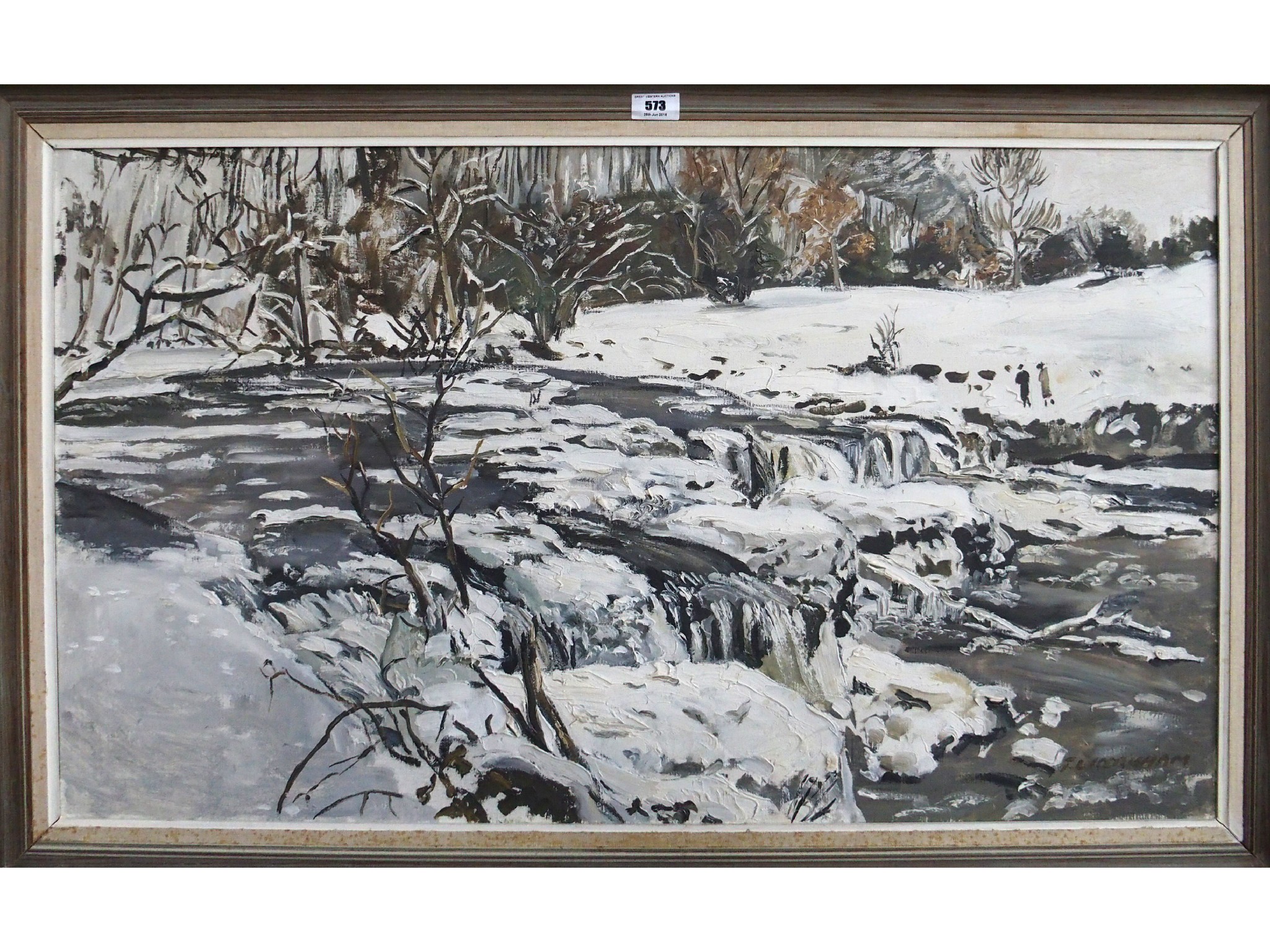 Appraisal: THOMAS LESLIE KERKHAM A river in winter signed oil on