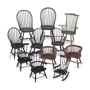 Appraisal: Eleven Miniature Windsor Chairs American th Century six examples with