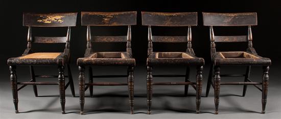 Appraisal: Set of four American Classical painted cane-seat fancy side chairs