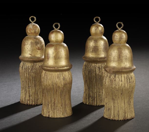 Appraisal: Set of Four Italian Carved Giltwood Pendant Tassels of large