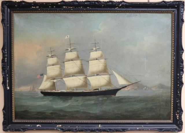 Appraisal: MID TH CENTURY CHINA TRADE PAINTING DEPICTINGAN AMERICAN MERCHANT VESSEL