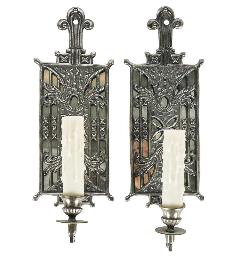 Appraisal: PAIR OF ART DECO CANDLESTICK WALL SCONCEScast metal and glass