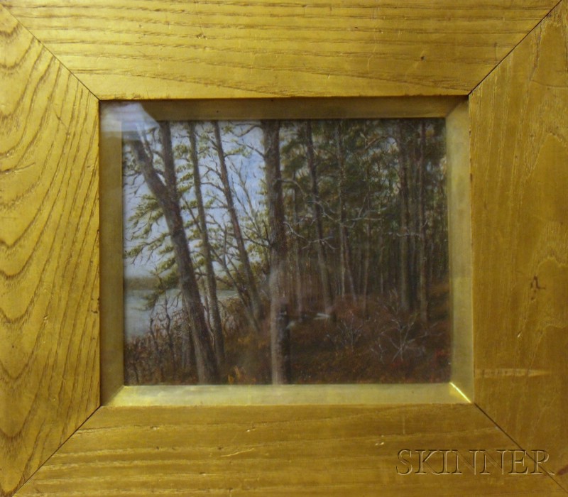 Appraisal: Gilt Oak Framed American School Oil on Artist Board View