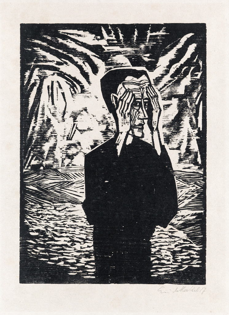 Appraisal: ERICH HECKEL Mann in der Ebene Woodcut x mm x