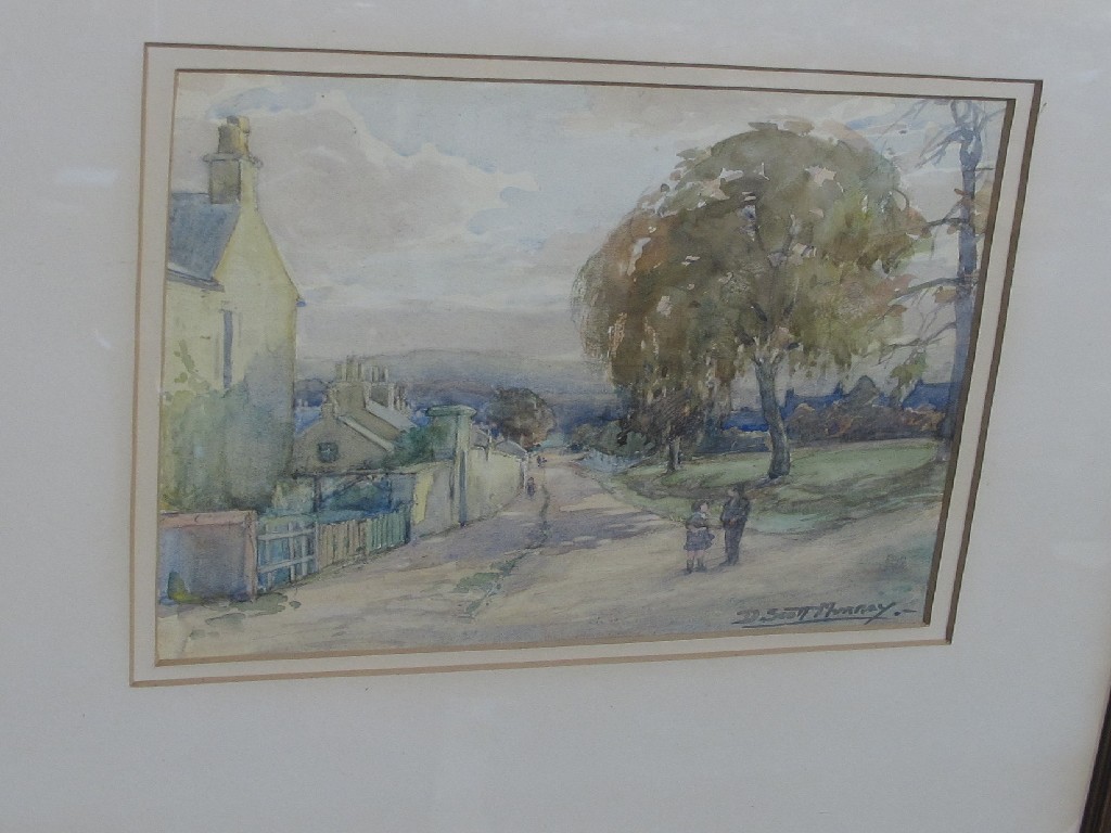 Appraisal: DAVID SCOTT MURRAY Watercolour 'Figures in a village street' signed