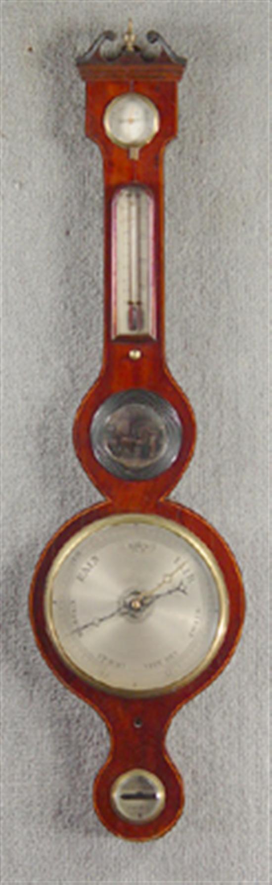 Appraisal: English Mahogany Barometer Signed Ortelli Fraimaves Oxford Includes thermometer and