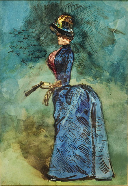 Appraisal: HENRI SOMM - Dame en Tenue pen ink and watercolour