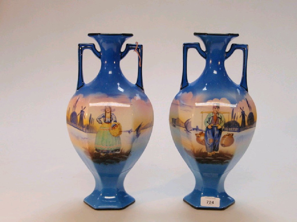 Appraisal: A pair of Falcon ware Dutch scene decorated vases