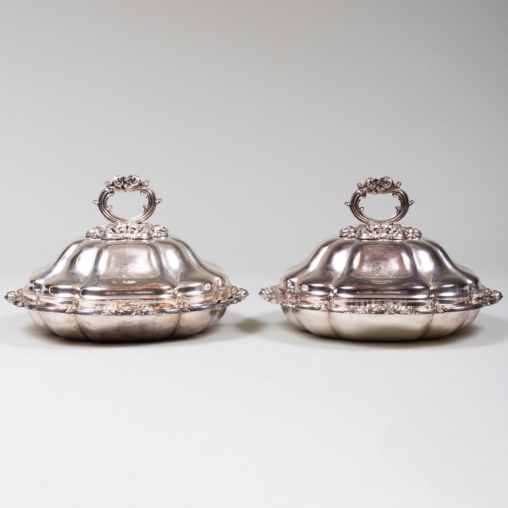 Appraisal: Pair of English Silver Plate Entr e Dishes Engraved with