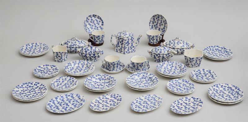 Appraisal: ENGLISH BLUE-GLAZED TRANSFERWARE POTTERY MINIATURE FORTY-THREE PIECE SERVICE Comprising a