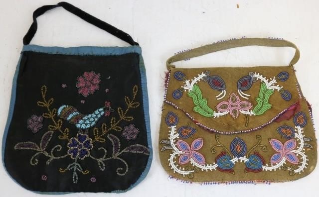 Appraisal: LATE TH C GREAT LAKES BEADED BAGS ONE HASGEOMETRIC FLORAL