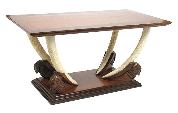 Appraisal: An Art Deco style mixed exotic wood and ivory low