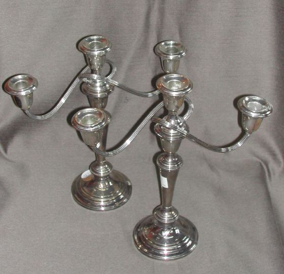 Appraisal: Pair of Gorham Weighted Sterling Silver Three-Light Candelabra in the