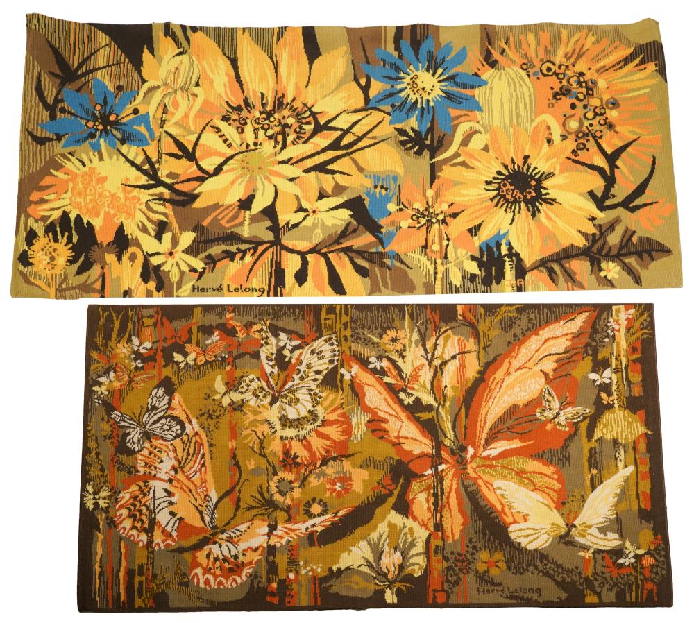 Appraisal: TWO HERVE LELONG TAPESTRY WALLHANGINGSwool with linen backing each signed