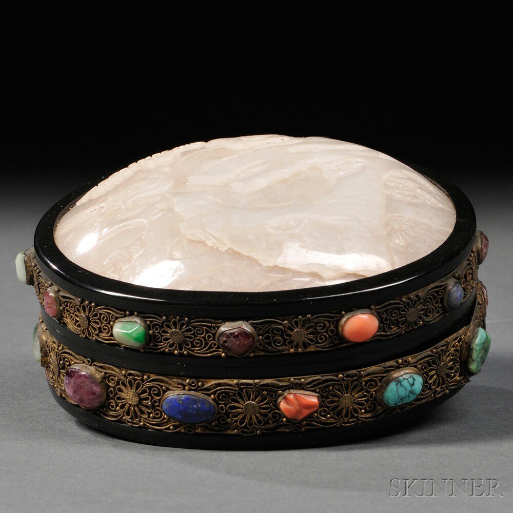 Appraisal: Tortoiseshell Box and Cover China th th century elliptical decorated