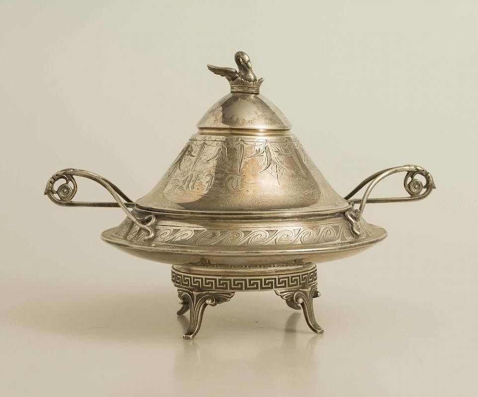 Appraisal: W K Vanderslice Co Silver Butter Dish Monogrammed silver handled