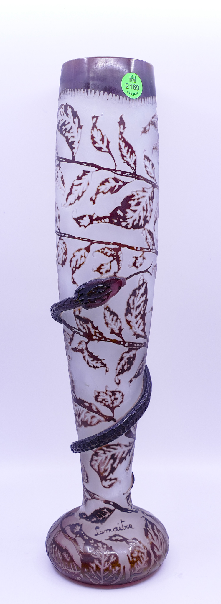 Appraisal: Lemaitre French Cameo Glass Snake Vase- ''