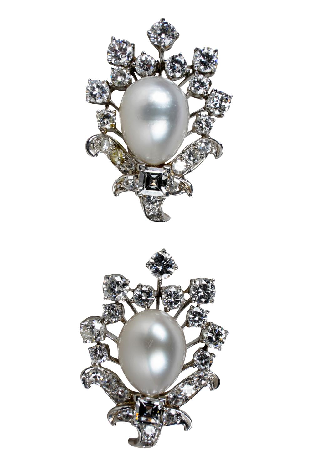 Appraisal: PAIR OF KARAT WHITE GOLD DIAMOND PEARL EARRINGScontaining two pear