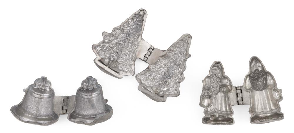 Appraisal: THREE PEWTER ICE CREAM MOLDS th Century A Krauss Christmas