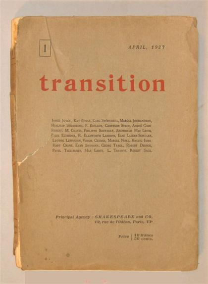 Appraisal: vol Joyce James Transition Magazine Paris Shakespeare and Co April