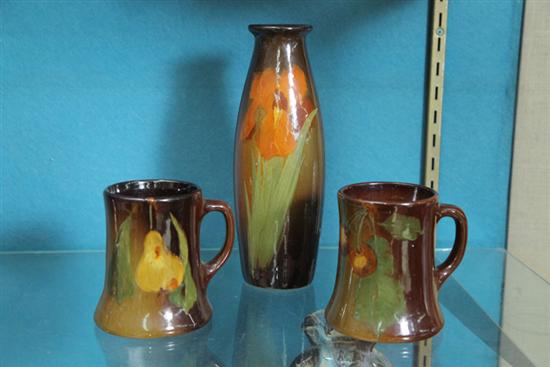 Appraisal: THREE PIECES OF WELLER POTTERY All in Louwelsa pattern A