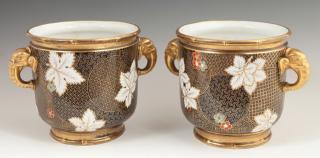 Appraisal: Pair of Royal Worcester Porcelain Cache Pots Pair of Royal